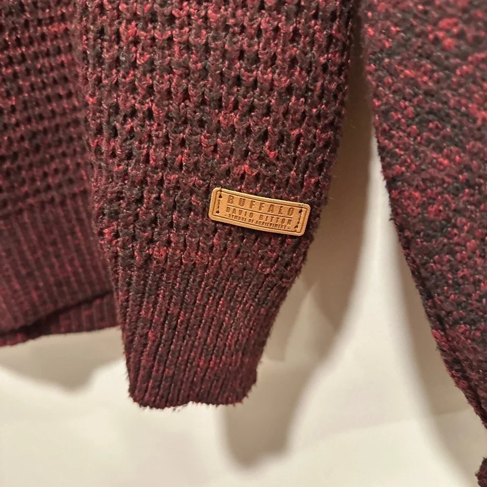 Buffalo David Button Mens XL Pullover Burgundy Speckle Knit Long Sleeve Sweater.